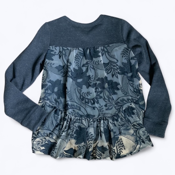 Anthropologie Vanessa Virginia Navy Blue Embroidered Lace Tulle Back Top SZ M - Picture 5 of 14